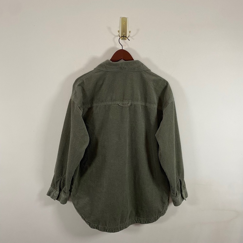 Forever 21 Corduroy Button Up Shirt Olive Green Snap Buttons Size Medium Western - Picture 5 of 7